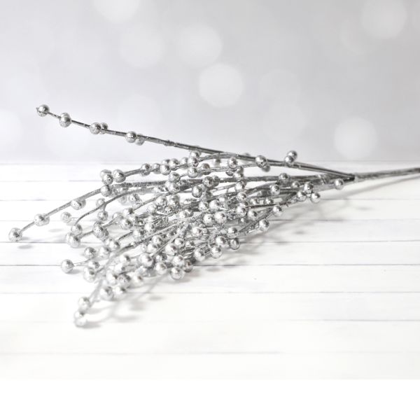 Silver Berry Spray with Bells 48cm